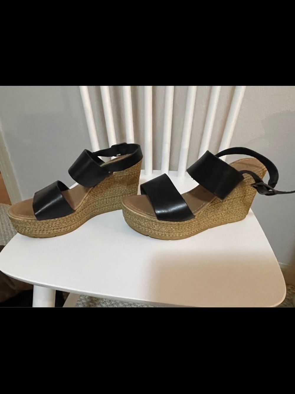 Black Espadrille Wedge Sandals with Double Straps